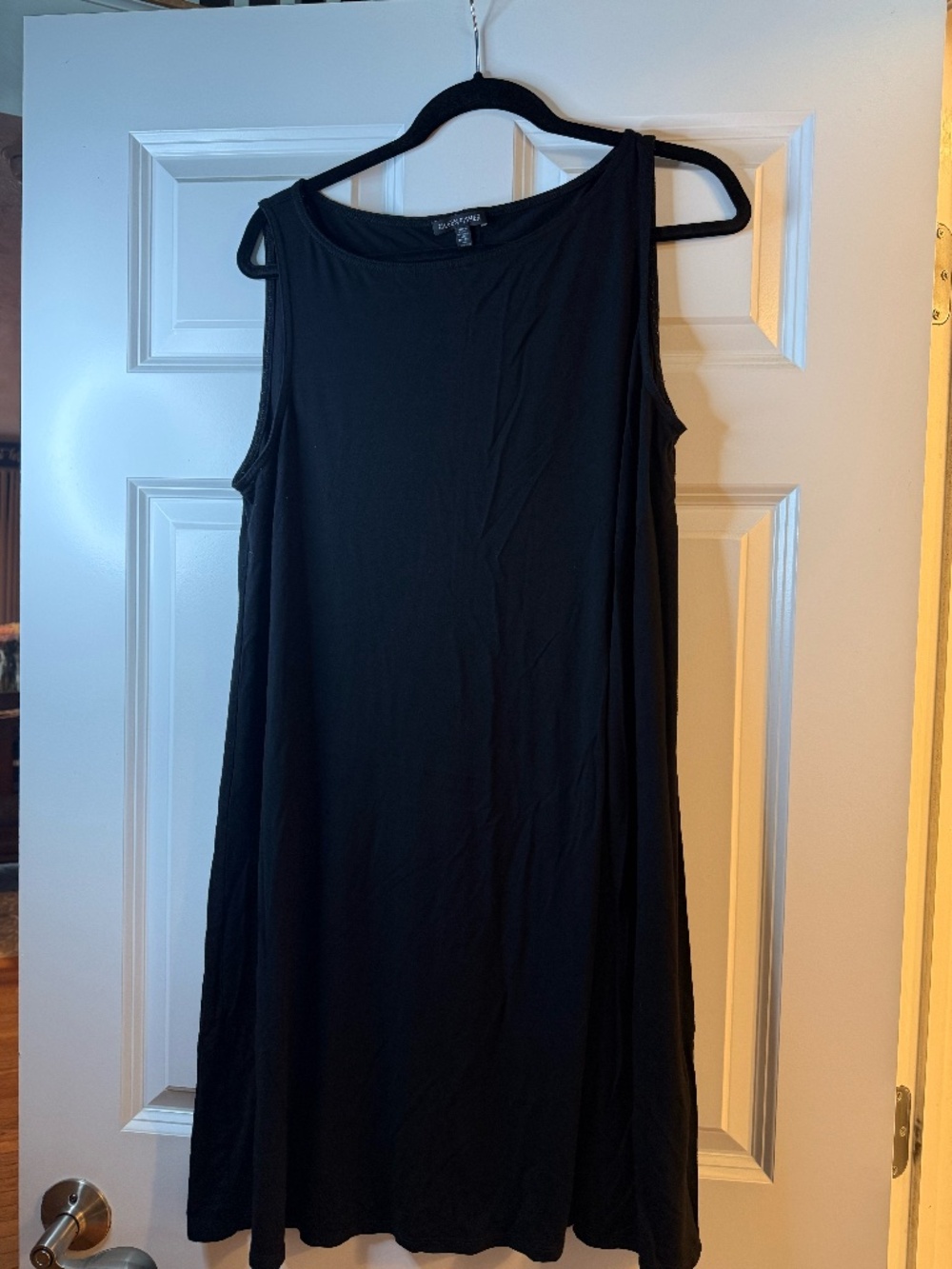 Eileen Fisher Black Sleeveless Scoop Neck Swing Dress Size Large